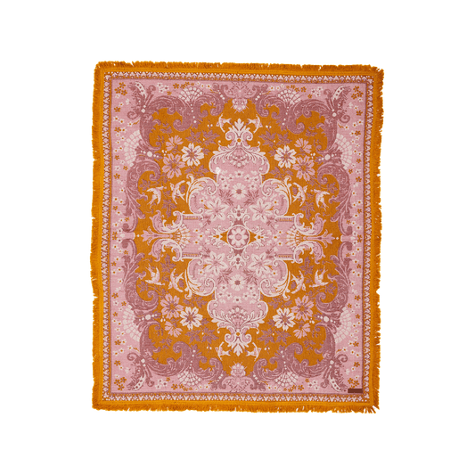 Ornate Floral Woven Throw Rose